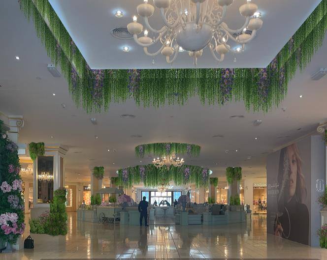 Green wall installation in mall corridor